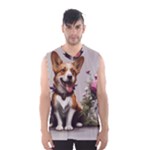 Cute Corgi Dog With Flowers Men s Basketball Tank Top