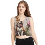 Cute Corgi Dog With Flowers V-Neck Cropped Tank Top