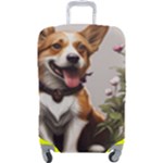 Cute Corgi Dog With Flowers Luggage Cover (Large)