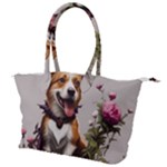 Cute Corgi Dog With Flowers Canvas Shoulder Bag