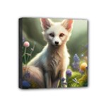 Gorgeous White Fennec Fox Among Flowers 4 Mini Canvas 4  x 4  (Stretched)