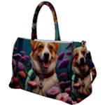 Cute Corgi Dog With Flowers 2 Duffel Travel Bag