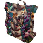 Cute Corgi Dog With Flowers 2 Buckle Up Backpack