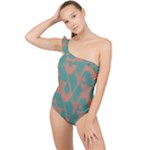 Mid Century Geometric Shapes Pattern 7 Frilly One Shoulder Swimsuit