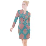 Mid Century Geometric Shapes Pattern 8 Button Long Sleeve Dress