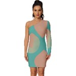 Mid Century Geometric Shapes Pattern 8 Long Sleeve One Shoulder Mini Dress