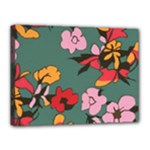 Mid Century Retro Floral 1970s 1960s Pattern 30 Canvas 16  x 12  (Stretched)