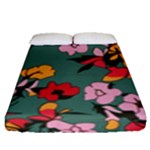 Mid Century Retro Floral 1970s 1960s Pattern 30 Fitted Sheet (Queen Size)