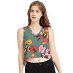 Mid Century Retro Floral 1970s 1960s Pattern 30 V-Neck Cropped Tank Top