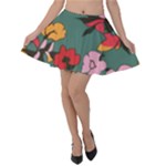 Mid Century Retro Floral 1970s 1960s Pattern 30 Velvet Skater Skirt