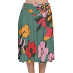 Mid Century Retro Floral 1970s 1960s Pattern 30 Velvet Flared Midi Skirt