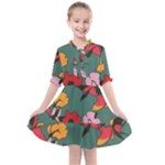 Mid Century Retro Floral 1970s 1960s Pattern 30 Kids  All Frills Chiffon Dress