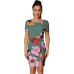 Mid Century Retro Floral 1970s 1960s Pattern 30 Fitted Knot Split End Bodycon Dress