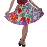 Mid Century Retro Floral 1970s 1960s Pattern 31 A-line Skater Skirt