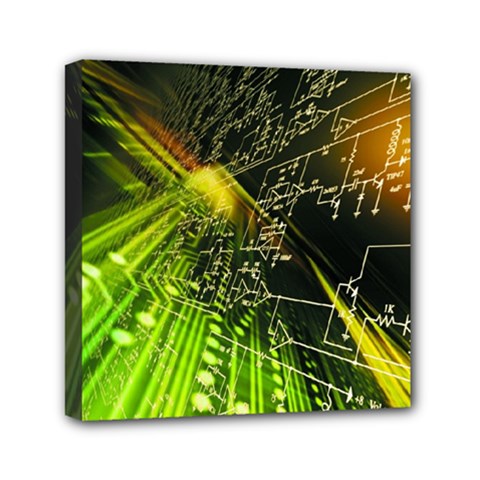 Machine Technology Circuit Electronic Computer Technics Detail Psychedelic Abstract Pattern Mini Canvas 6  x 6  (Stretched) from ArtsNow.com