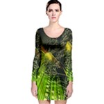 Machine Technology Circuit Electronic Computer Technics Detail Psychedelic Abstract Pattern Long Sleeve Bodycon Dress