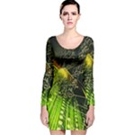 Machine Technology Circuit Electronic Computer Technics Detail Psychedelic Abstract Pattern Long Sleeve Velvet Bodycon Dress