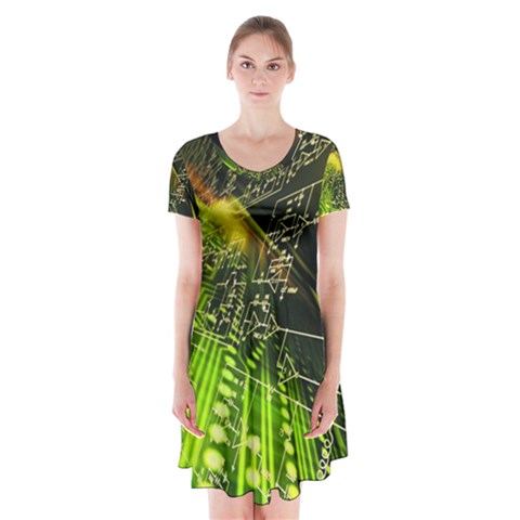 Machine Technology Circuit Electronic Computer Technics Detail Psychedelic Abstract Pattern Short Sleeve V