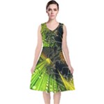 Machine Technology Circuit Electronic Computer Technics Detail Psychedelic Abstract Pattern V-Neck Midi Sleeveless Dress 