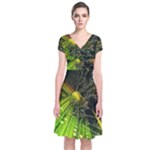 Machine Technology Circuit Electronic Computer Technics Detail Psychedelic Abstract Pattern Short Sleeve Front Wrap Dress