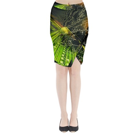 Machine Technology Circuit Electronic Computer Technics Detail Psychedelic Abstract Pattern Midi Wrap Pencil Skirt from ArtsNow.com