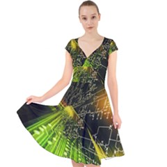 Cap Sleeve Front Wrap Midi Dress 