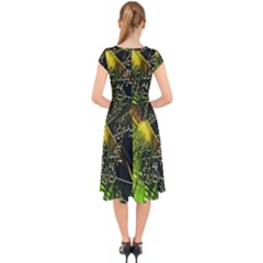 Cap Sleeve Front Wrap Midi Dress 