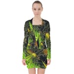 Machine Technology Circuit Electronic Computer Technics Detail Psychedelic Abstract Pattern V-neck Bodycon Long Sleeve Dress