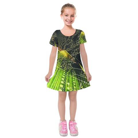 Machine Technology Circuit Electronic Computer Technics Detail Psychedelic Abstract Pattern Kids  Short Sleeve Velvet Dress from ArtsNow.com