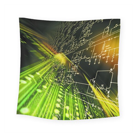 Machine Technology Circuit Electronic Computer Technics Detail Psychedelic Abstract Pattern Square Tapestry (Small) from ArtsNow.com