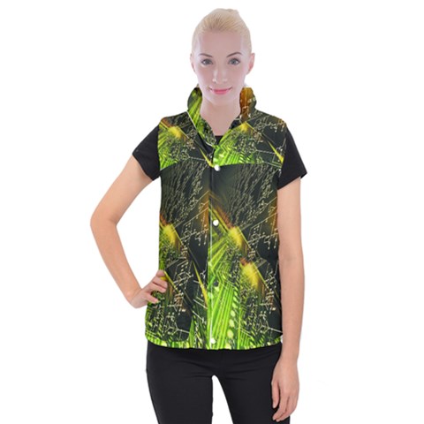 Machine Technology Circuit Electronic Computer Technics Detail Psychedelic Abstract Pattern Women s Button Up Vest from ArtsNow.com