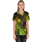 Machine Technology Circuit Electronic Computer Technics Detail Psychedelic Abstract Pattern Women s V-Neck Scrub Top