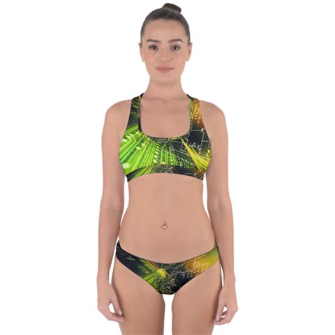 Machine Technology Circuit Electronic Computer Technics Detail Psychedelic Abstract Pattern Cross Back Hipster Bikini Set from ArtsNow.com
