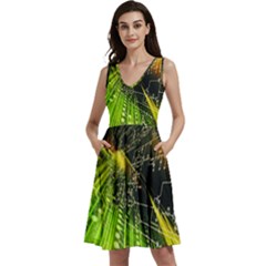 Sleeveless V-Neck Skater Dress with Pockets 