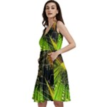 Machine Technology Circuit Electronic Computer Technics Detail Psychedelic Abstract Pattern Sleeveless V-Neck Skater Dress with Pockets