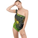 Machine Technology Circuit Electronic Computer Technics Detail Psychedelic Abstract Pattern Frilly One Shoulder Swimsuit
