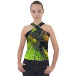 Machine Technology Circuit Electronic Computer Technics Detail Psychedelic Abstract Pattern Cross Neck Velour Top