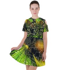 Short Sleeve Shoulder Cut Out Dress  
