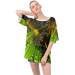 Machine Technology Circuit Electronic Computer Technics Detail Psychedelic Abstract Pattern Oversized Chiffon Top