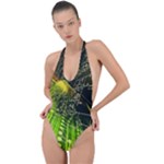 Machine Technology Circuit Electronic Computer Technics Detail Psychedelic Abstract Pattern Backless Halter One Piece Swimsuit