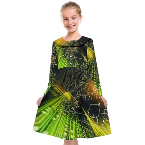 Machine Technology Circuit Electronic Computer Technics Detail Psychedelic Abstract Pattern Kids  Midi Sailor Dress from ArtsNow.com