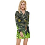Machine Technology Circuit Electronic Computer Technics Detail Psychedelic Abstract Pattern Long Sleeve Satin Robe