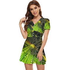 V-Neck High Waist Chiffon Mini Dress 