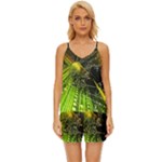Machine Technology Circuit Electronic Computer Technics Detail Psychedelic Abstract Pattern V-Neck Satin Pajamas Set