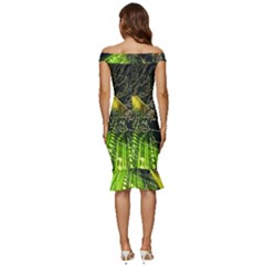Off Shoulder Ruffle Split Hem Bodycon Dress 
