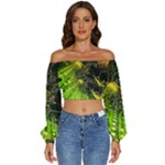 Machine Technology Circuit Electronic Computer Technics Detail Psychedelic Abstract Pattern Long Sleeve Crinkled Weave Crop Top