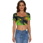 Machine Technology Circuit Electronic Computer Technics Detail Psychedelic Abstract Pattern Short Sleeve Square Neckline Crop Top 