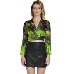 Long Sleeve Tie Back Satin Wrap Top 