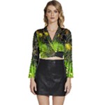 Machine Technology Circuit Electronic Computer Technics Detail Psychedelic Abstract Pattern Long Sleeve Tie Back Satin Wrap Top