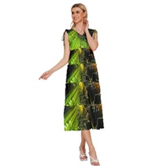 V-Neck Drawstring Shoulder Sleeveless Maxi Dress 